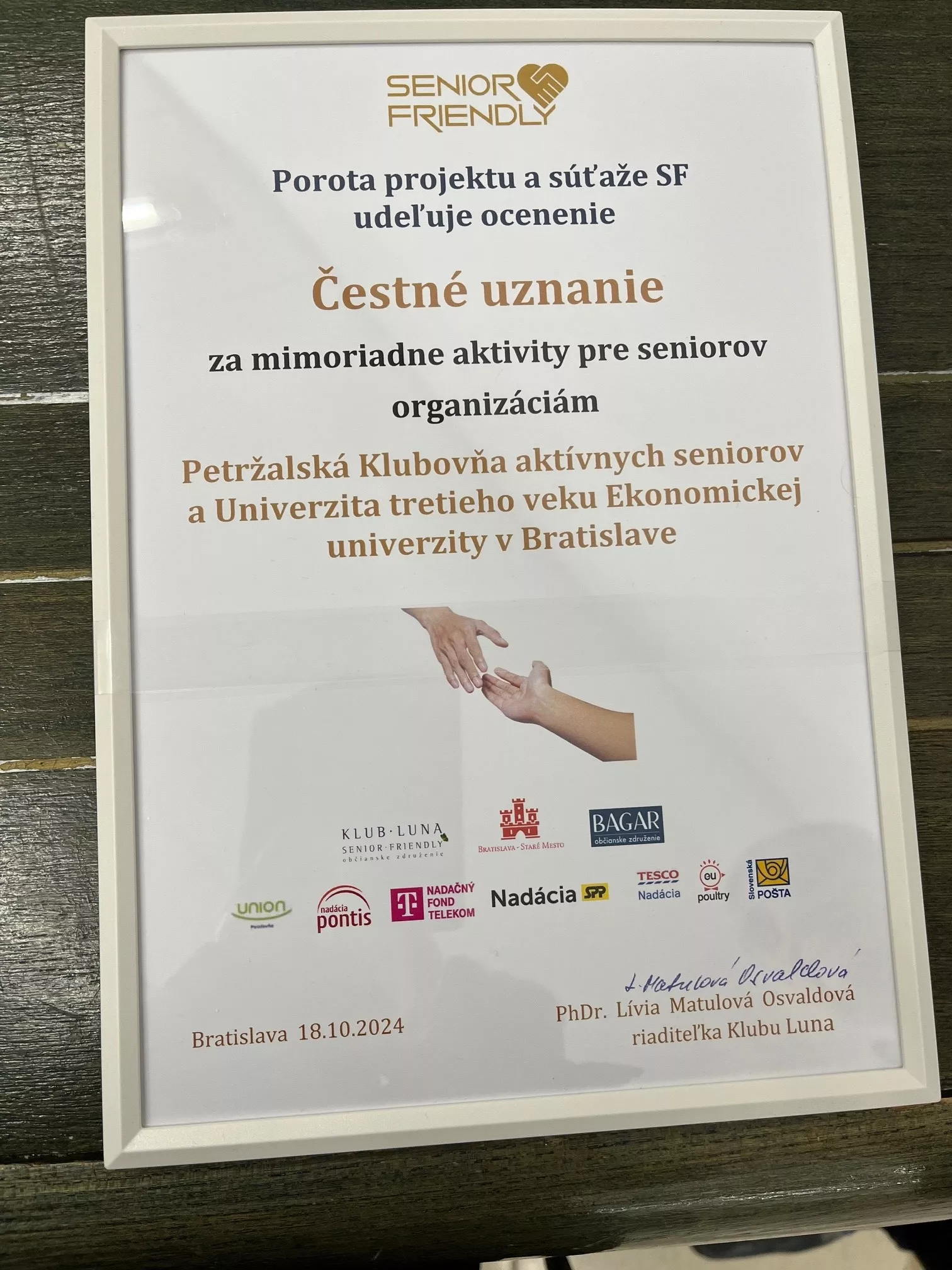 Ocenenie Senior Friendly – 2x pre Petržalku